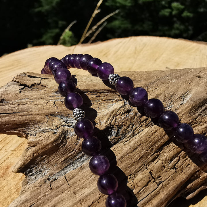 Heilsteinkette TRANSFORMATION mit Amethyst 6mm Kugeln S925