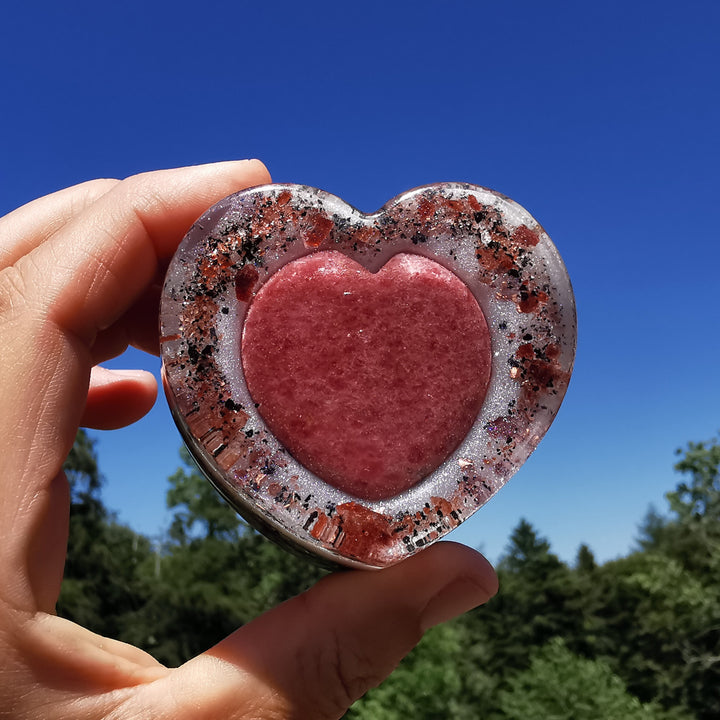 Orgone Herz VERGEBUNG Rhodonit und Zirkon