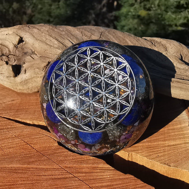 Hemisphäre WAHRHEIT, LICHTVERANKERUNG & ABGRENZUNG mit LAPISLAZULI PYRIT SUGILITH  7cm