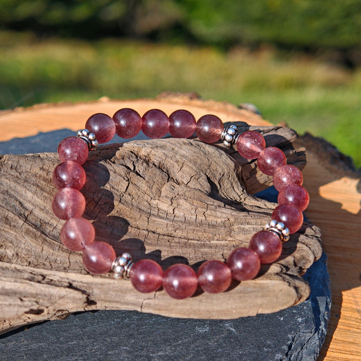 Edelstein Armband LICHTKRAFT Erdbeerquarz Kugel S925 8mm