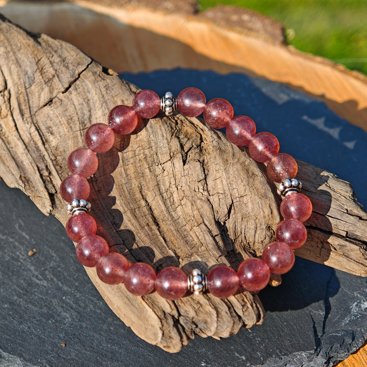 Edelstein Armband LICHTKRAFT Erdbeerquarz Kugel S925 8mm