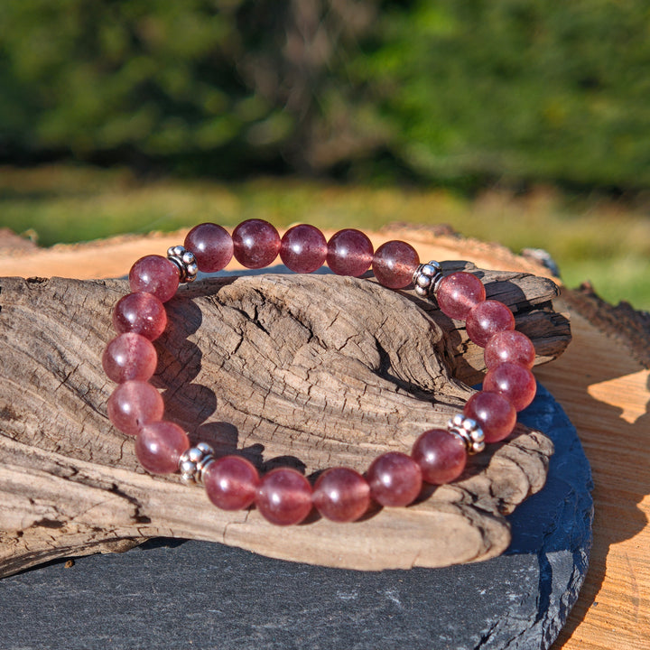 Edelstein Armband LICHTKRAFT Erdbeerquarz Kugel S925 8mm