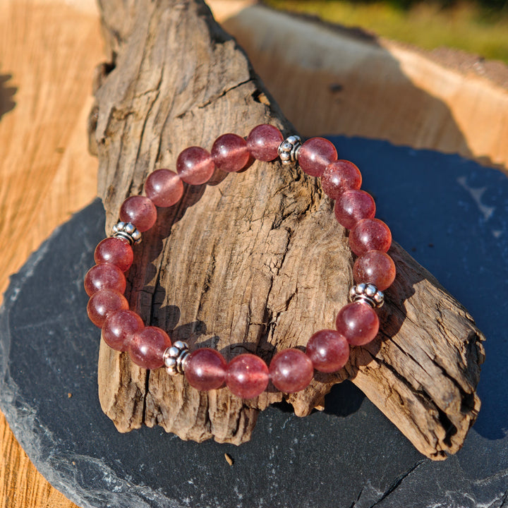 Edelstein Armband LICHTKRAFT Erdbeerquarz Kugel S925 8mm