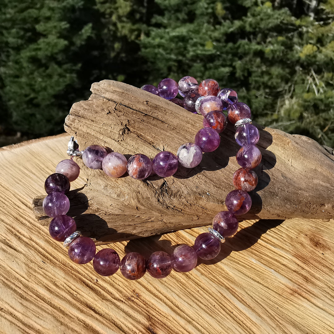 Heilsteinkette AUFSTIEG mit SUPER SEVEN Amethyst in Extraqualität 10mm Kugeln S925