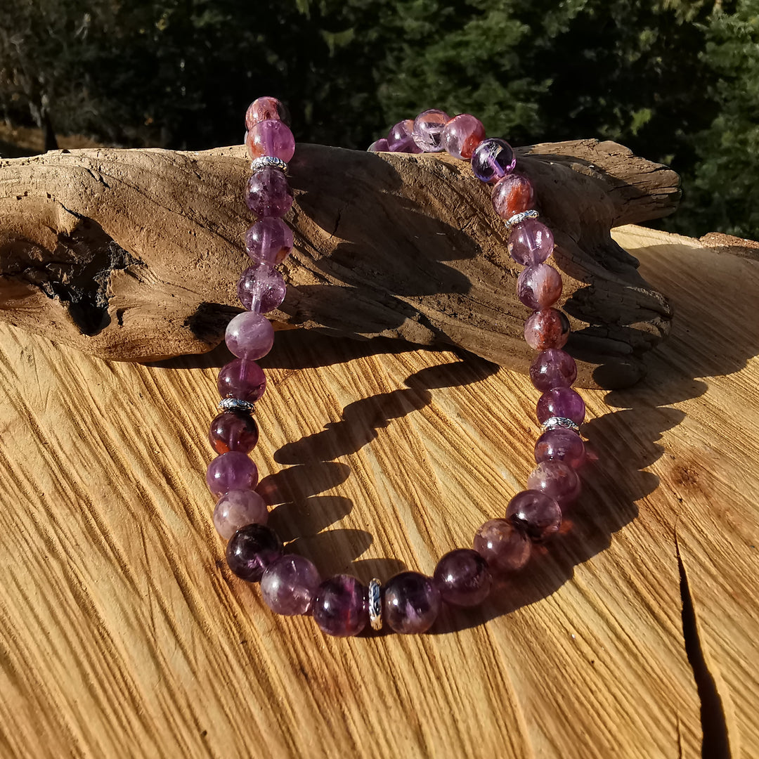 Heilsteinkette AUFSTIEG mit SUPER SEVEN Amethyst in Extraqualität 10mm Kugeln S925