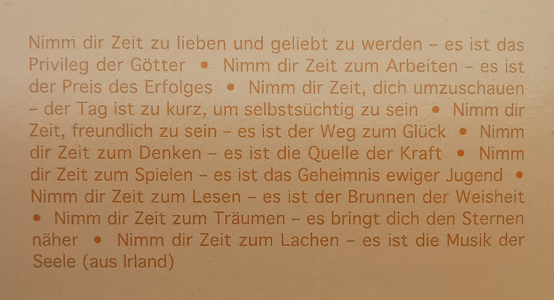 Wortlicht NIMM DIR ZEIT mit irischem Spruch