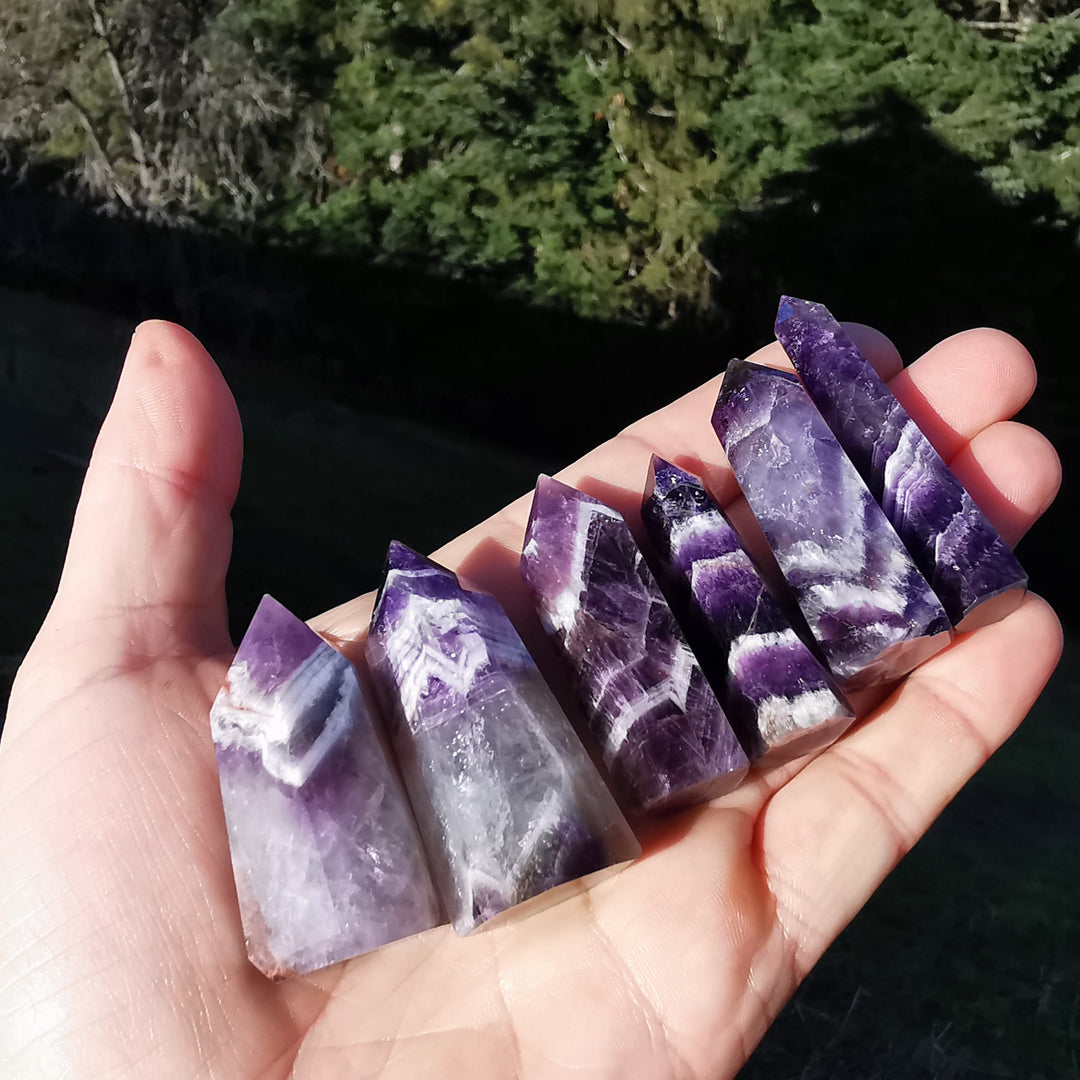 Amethyst (Chevron) Spitzen poliert 6 Unikate zur individuellen Auswahl